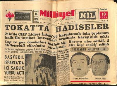 Milliyet Gazetesi 18 Ekim 1958 - Tokatta Hadiseler GZ59589 - 1