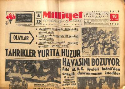 Milliyet Gazetesi 18 Eylül 1962 - Menderes Davasında Dinleyiciler Gösteri Yaptı,A Milli Takım Kadrosu Açıklandı GZ58749 - 1