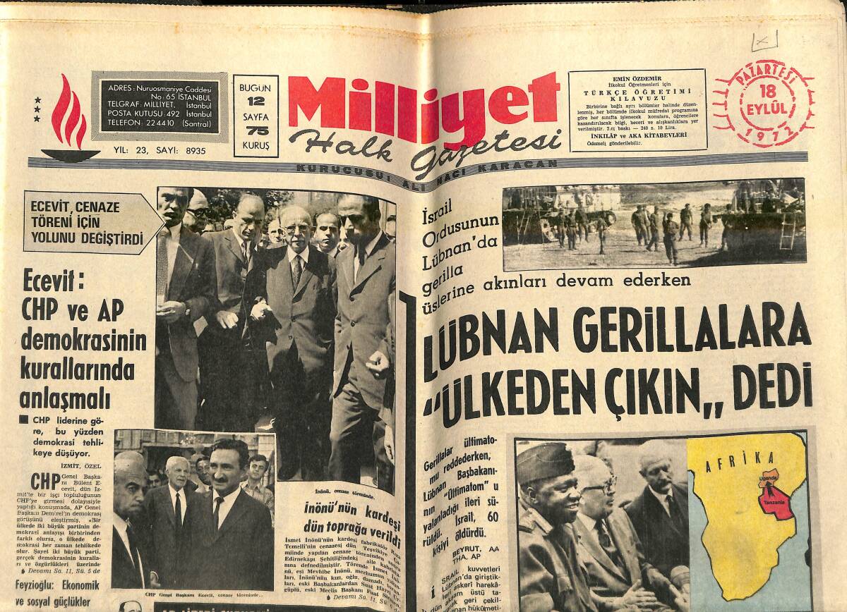 Milliyet Gazetesi 18 Eylül 1972 - İnönü'nün Kardeşi Dün Toprağa Verildi - Liza Minellli Annesinden Baskın Çıktı - Rose Kennedy GZ143285 - 1