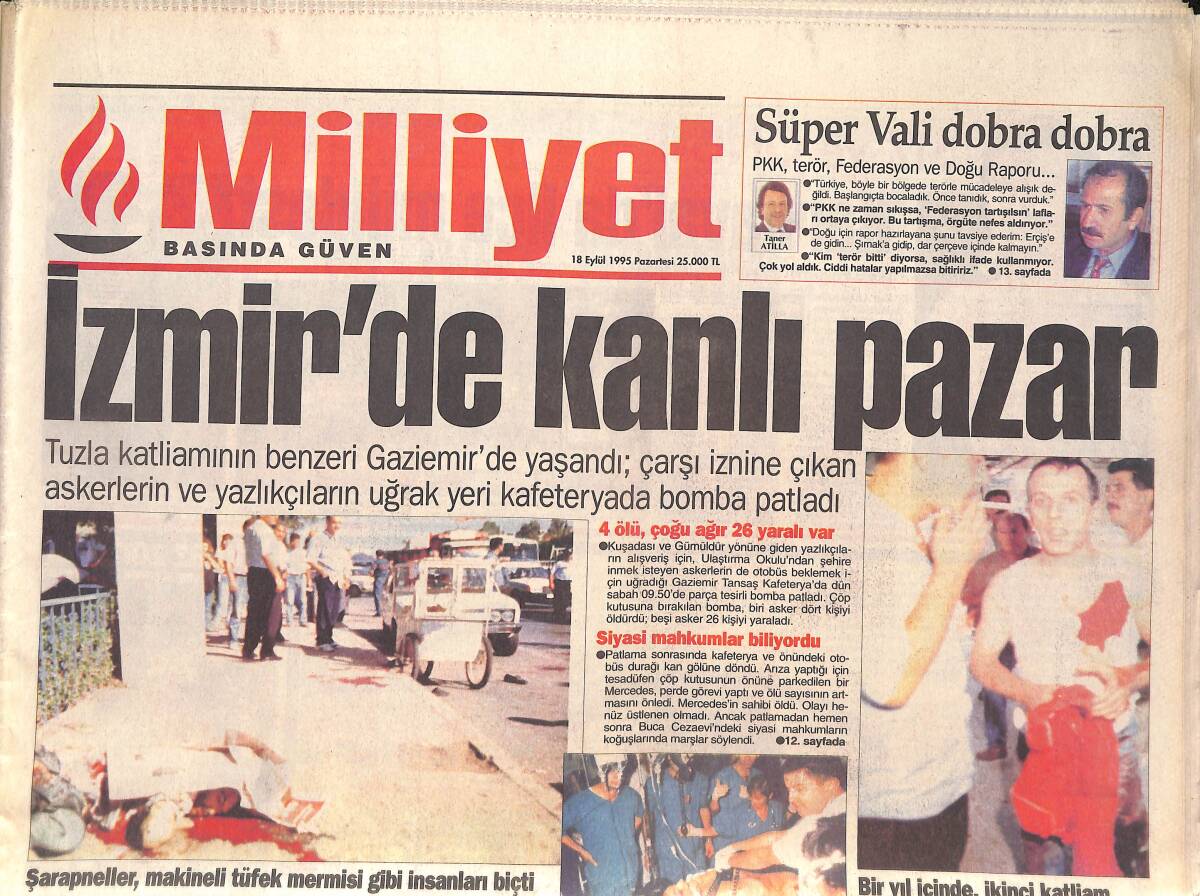 Milliyet Gazetesi 18 Eylül 1995 - İzmir'de Kanlı Pazar - Daum Şok Oldu GZ132807 - 1