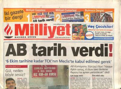 Milliyet Gazetesi 18 Eylül 2004 - Beslan Katliamını Basayev Üstlendi - Köle Çiftliğinde 11 Tutuklama GZ109402 - 1