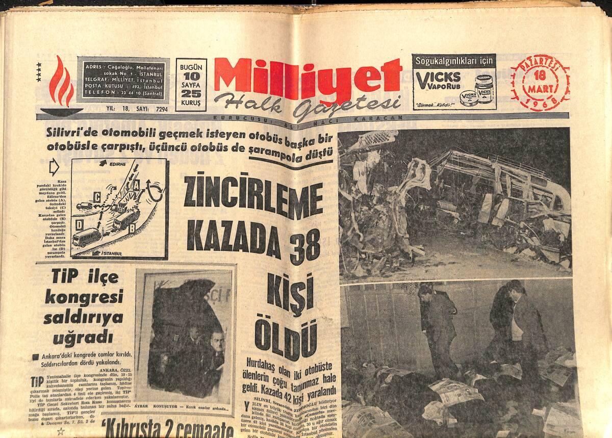 Milliyet Gazetesi 18 Mart 1968 - Yerli Telefon 157 Liraya Satılacak - Faruk Ilgaz Kongrede Galatasaray'dan Özür Diledi GZ140245 - 1