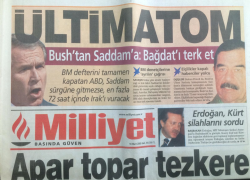 Milliyet Gazetesi 18 Mart 2003 - Bushtan SaddamaBağdatı Terk Et - GZ12707 - 1