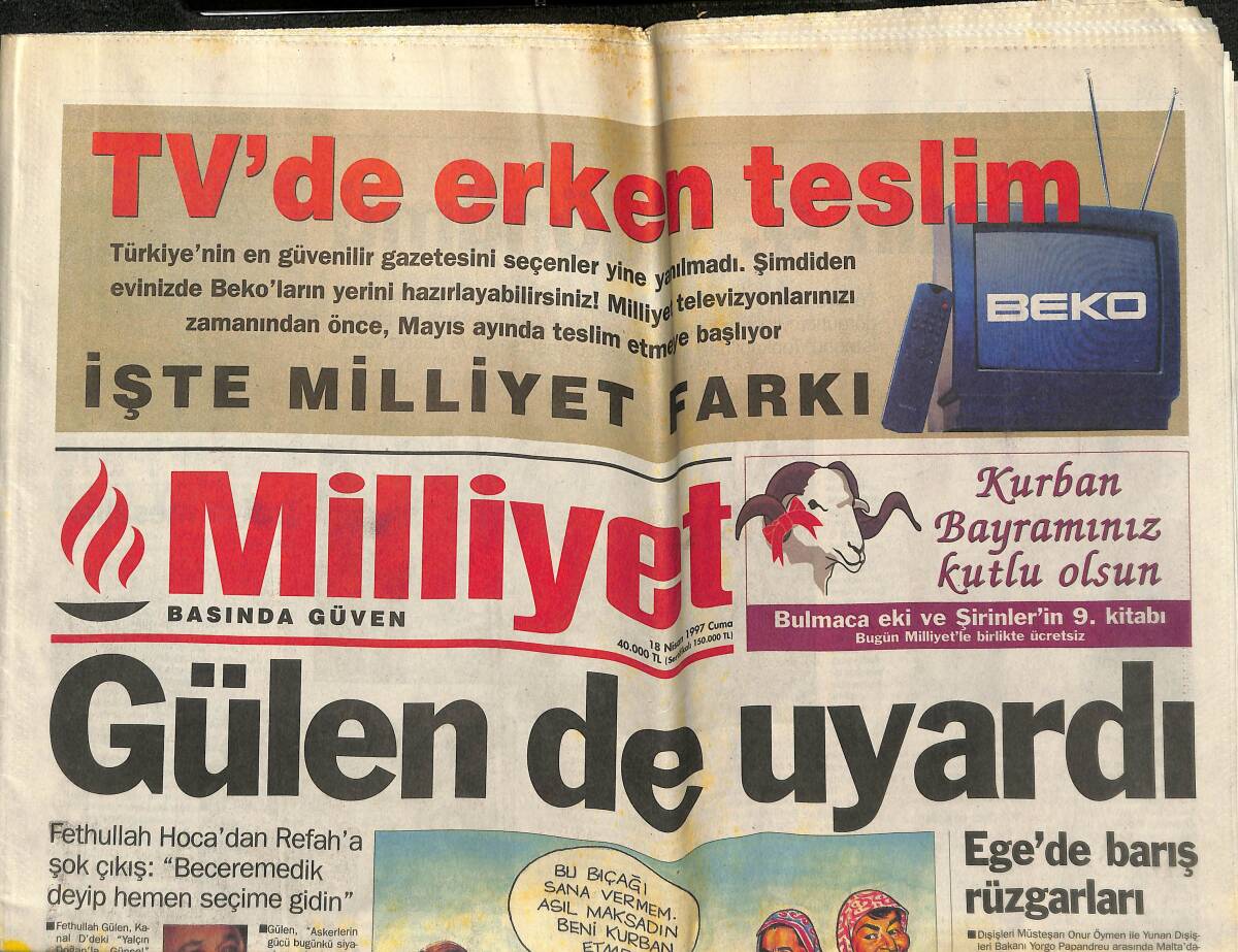 Milliyet Gazetesi 18 Nisan 1997 - DYP'nin Yeni Seçim Sistemi - İbrahim Tatlıses'e Hava Taksi GZ152984 - 1