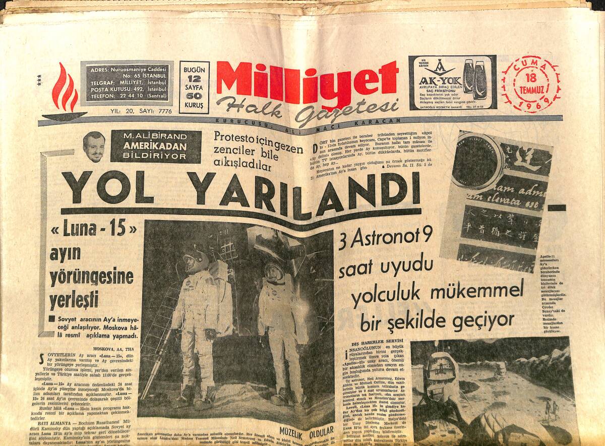 Milliyet Gazetesi 18 Temmuz 1969 - 3 Ağustos Saat Uyudu Yolculuk Mükemmel Bir Şekilde Geçiyor - Fenerbahçe, Nunweiller'i Gözden Çıkardı GZ140232 - 1