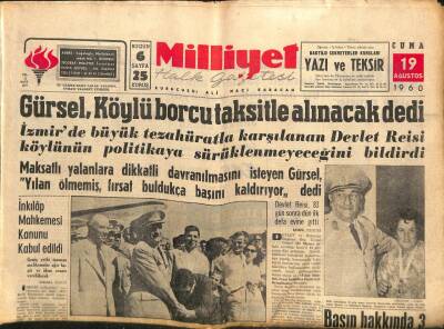 Milliyet Gazetesi - 19 Ağustos 1960 - Köylü Borcu Taksitle Alınacak GZ110925 - 1
