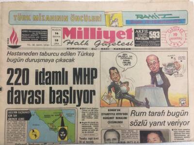 Milliyet Gazetesi 19 Ağustos 1981 - 220 İdamlı Mhp Davası Bugün Başlıyor GZ35849 - 1