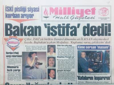 Milliyet Gazetesi 19 Ağustos 1993 - Bakan İstifa Dedi GZ42349 - 1