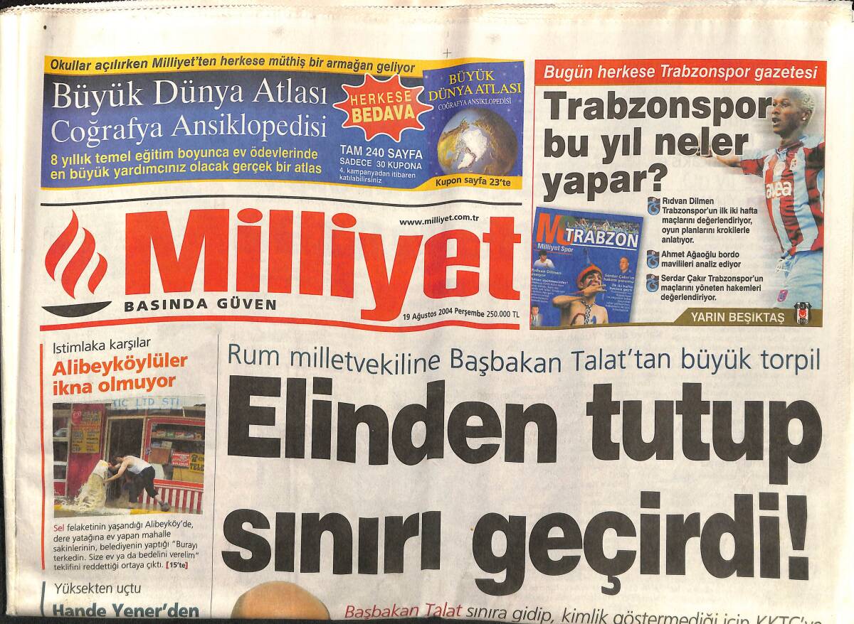 Milliyet Gazetesi 19 Ağustos 2004 - Bodrum'un Göbeğinde Kaçak Oteli Dikti - Türkiye Nüfusu Yüzde 38 Artacak GZ157382 - 1