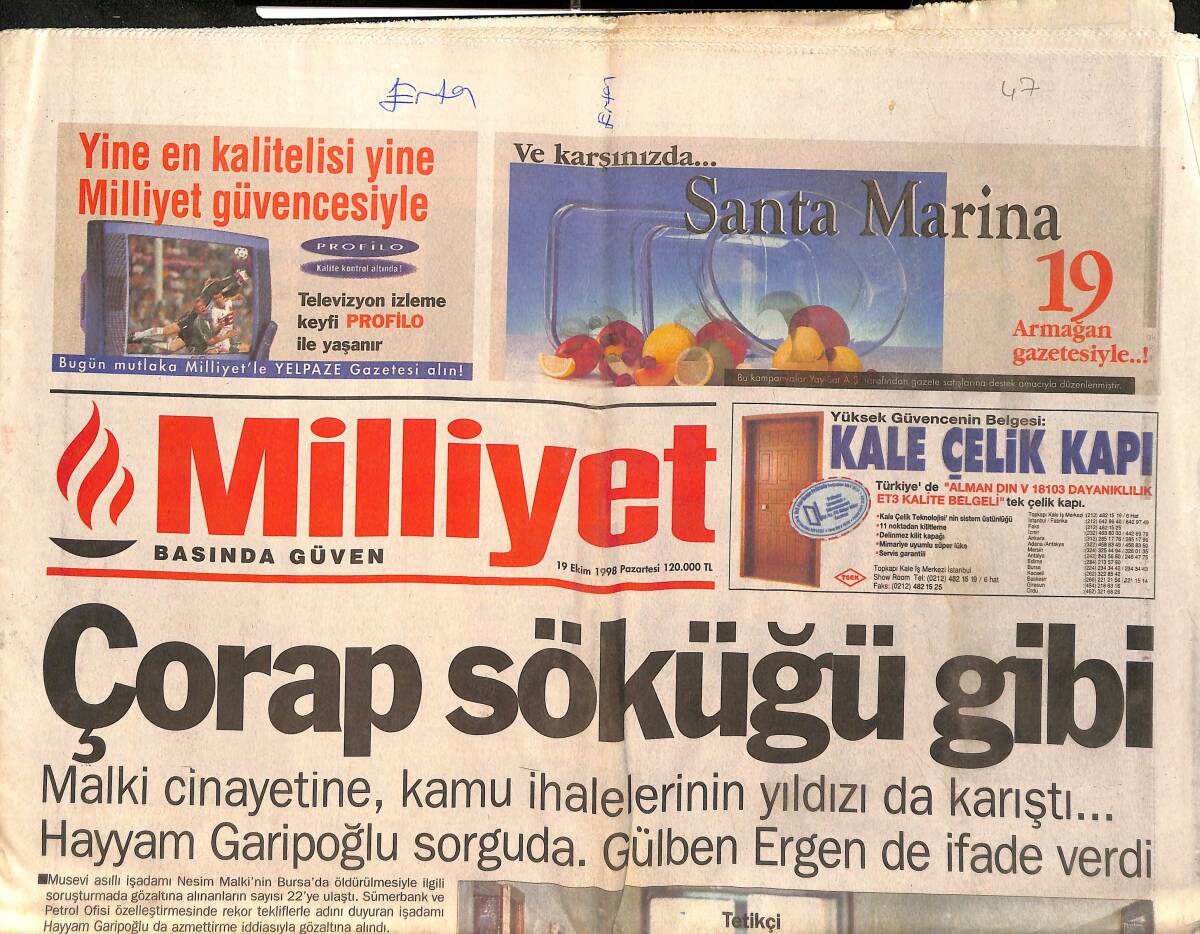 Milliyet Gazetesi 19 Ekim 1998 - Fenerbahçe Rollerle Parladı - Gülben Ergen De İfade Verdi GZ2024 - 1