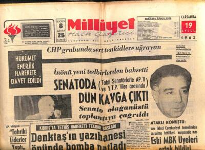 Milliyet Gazetesi 19 Eylül 1962 - İnönü Yeni Tedbirlerden Bahsetti GZ103543 - 2