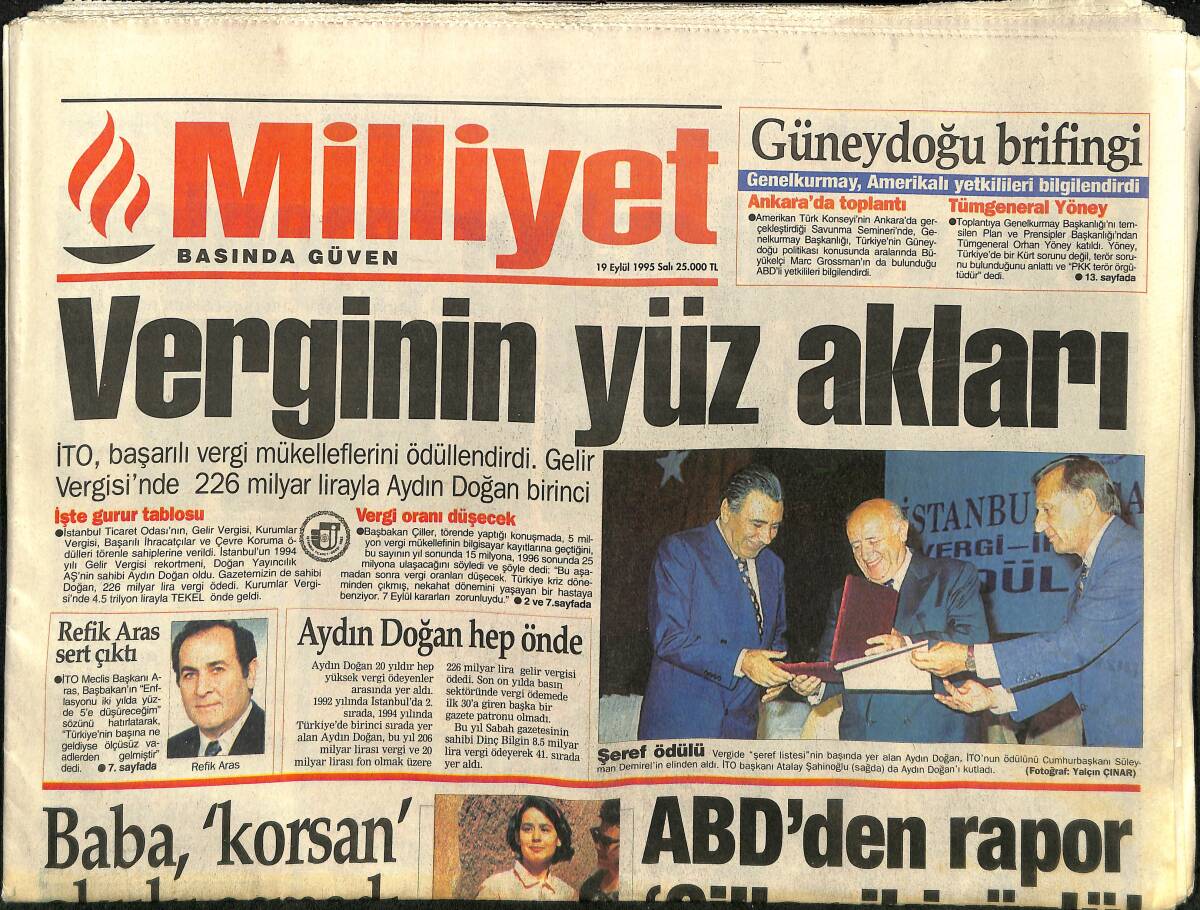 Milliyet Gazetesi 19 Eylül 1995 - Beşiktaş'ta Garip İddia - İşte Vergi Rekortmenleri GZ157447 - 1