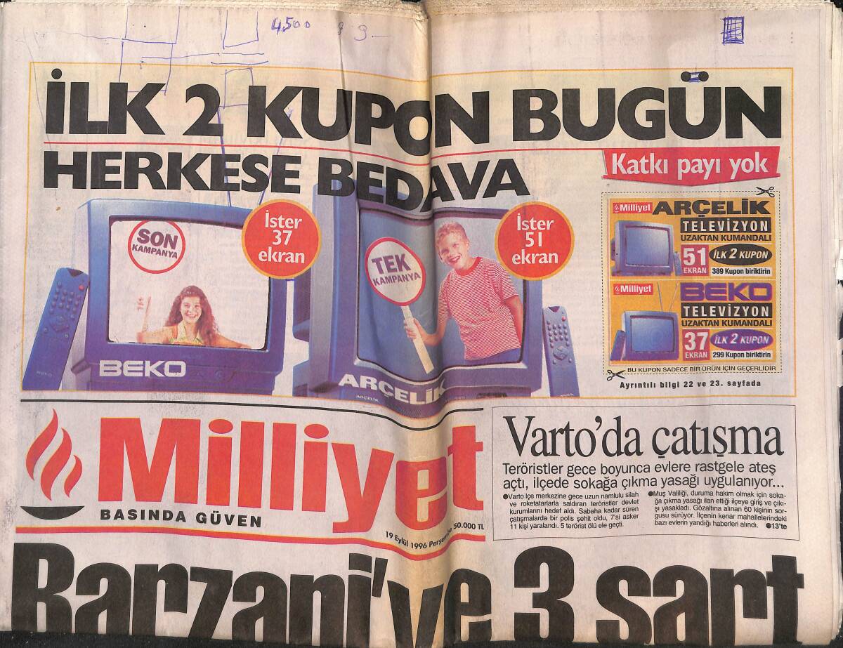 Milliyet Gazetesi 19 Eylül 1996 - Galatasaray'a Yeni Saray - Zeytinyağı Petrolden Daha Ağır Bastı GZ132544 - 1