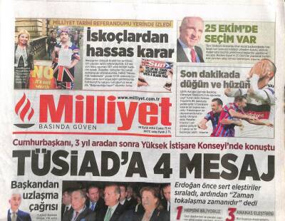 Milliyet Gazetesi 19 Eylül 2014 - Tüsiada 4 Mesaj GZ104456 - 1
