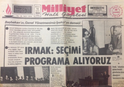 Milliyet Gazetesi 19 Kasım 1974 - IrmakSeçimi Programa Alıyoruz - GZ12667 - 2