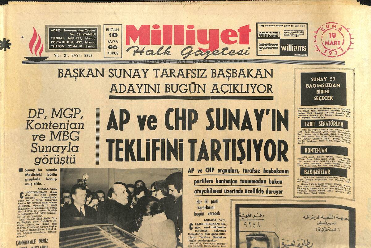 Milliyet Gazetesi 19 Mart 1971 - Deniz Gezmiş, Orta Doğu'da Saklanıyorduk Dedi - Kamacı Mayıs'a Kadar Maç Yapmayacak GZ147810 - 1