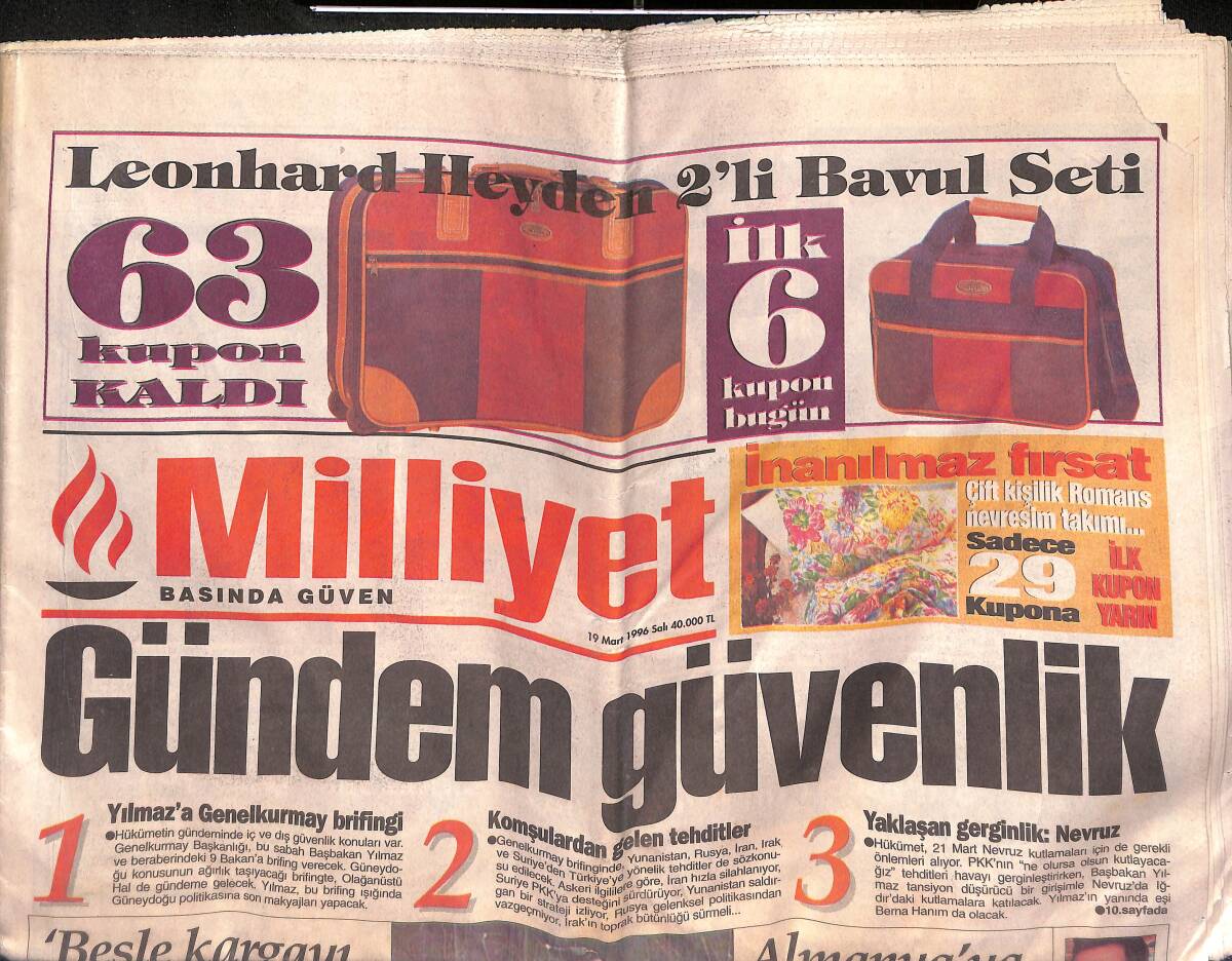 Milliyet Gazetesi 19 Mart 1996 - Demirel Yorgun - Menderes Erbakan'ı İstedi GZ132921 - 1
