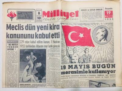 Milliyet Gazetesi 19 Mayıs 1955 - Meclis Yeni Kira Kanununu Kabul Etti GZ53750 - 1
