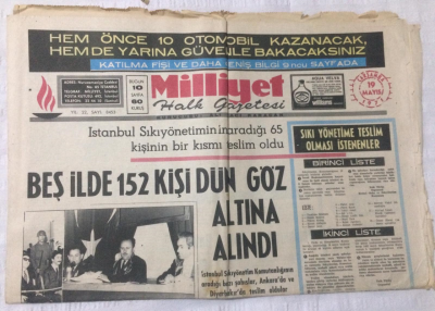 Milliyet Gazetesi 19 Mayıs 1971 - Beş İlde 152 Kişi Dün Göz Altına Alındı - GZ15920 - 1
