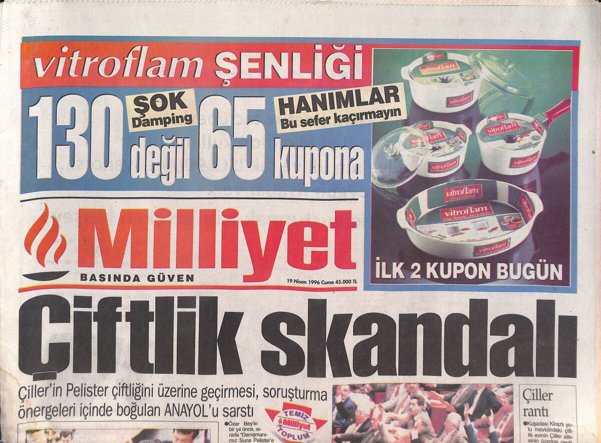 Milliyet Gazetesi 19 Nisan 1996 - Galatasaray Pusuya Yattı - Demirel Romanya'da GZ132858 - 1