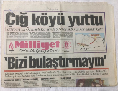 Milliyet Gazetesi 19 Ocak 1993 - Yine Bomba Yağdı - GZ17017 - 1