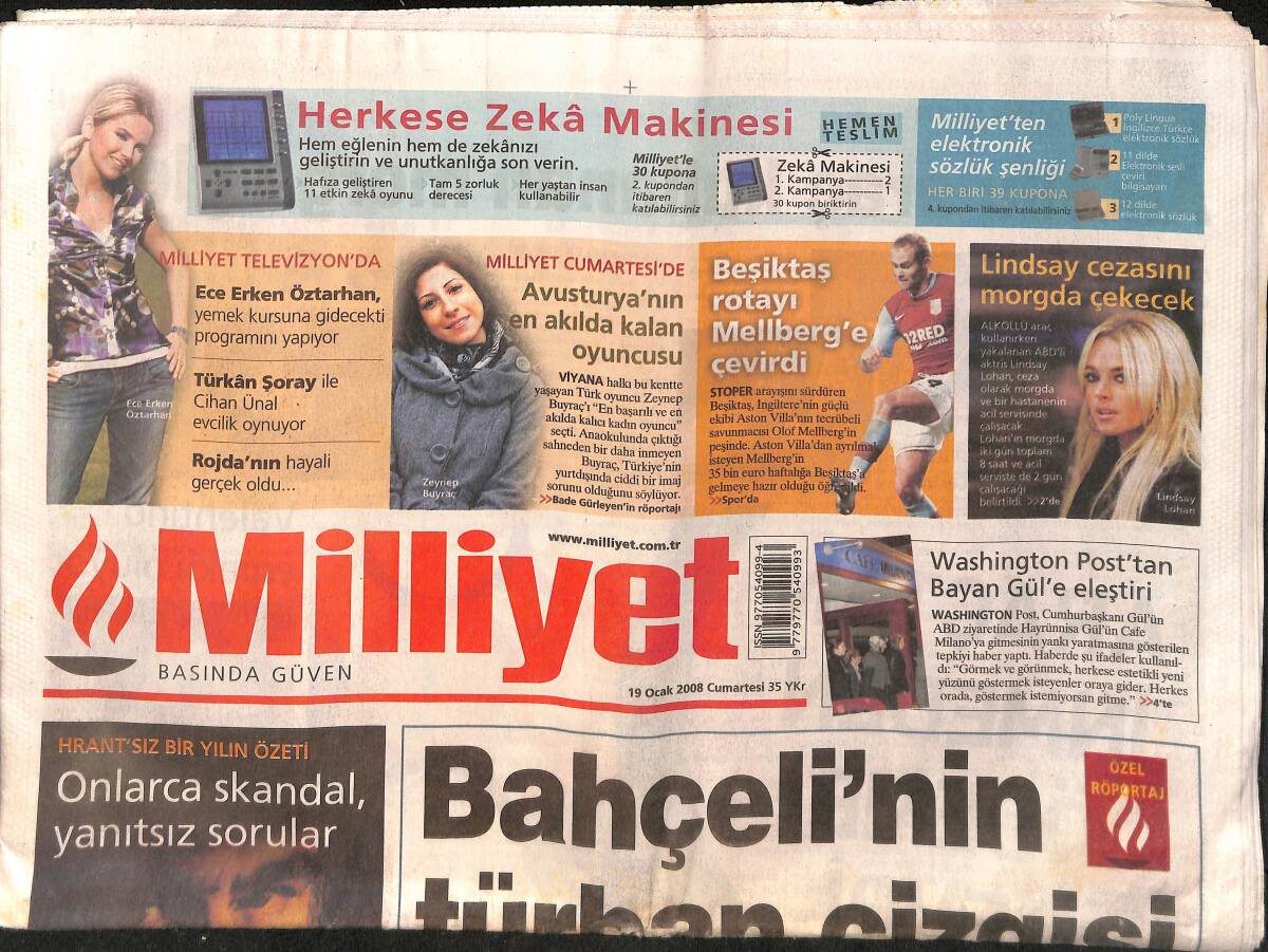 Milliyet Gazetesi 19 Ocak 2008 - Beşiktaş, Rotayı Mellberg'e Çevirdi - Bahçeli'nin Türban Çizgisi GZ154481 - 1