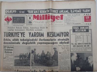 Milliyet Gazetesi - 19 Şubat 1963 - Dışişleri Bakanı Erkin Türkiyeye Yardım Kesilmiyor GZ112291 - 1
