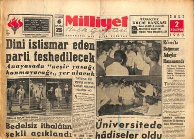 Milliyet Gazetesi - 2 Ağustos 1960 - Dini İstismar Eden Parti Feshedilecek GZ110909 - 1