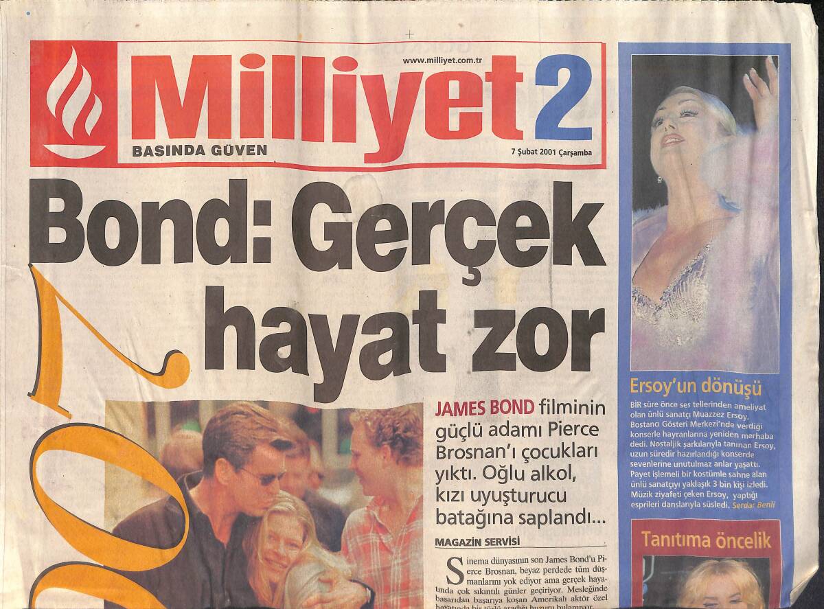 Milliyet Gazetesi 2 Eki 7 Şubat 2001 - James Bond : Gerçek Hayat Zor - Muazzez Ersoy'un Dönüşü GZ155935 - 1