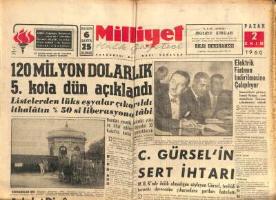 Milliyet Gazetesi - 2 Ekim 1960 - Elektirik Fiyatının İndirilmesine Çalışılıyor GZ110899 - 1