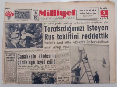 Milliyet Gazetesi - 2 Haziran 1955 - Menderesin Sovyet Teklifini Reddi Üzerine Rus Basını Aleyhimizde Neşriyat Yapmaya Başladı GZ112104 - 1