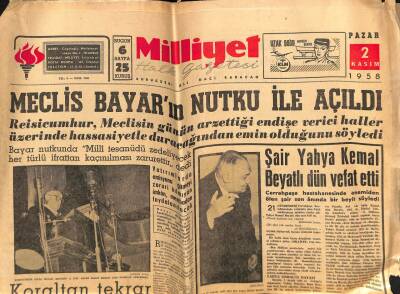 Milliyet Gazetesi 2 Kasım 1958 - Şair Yahya Kemal Beyatlı Dün Vefat Etti GZ59573 - 1