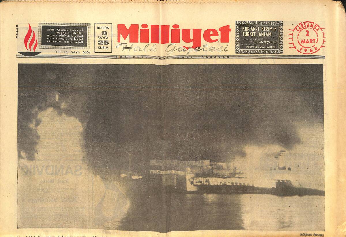 Milliyet Gazetesi 2 Mart 1966 - Kolera Salgını - Korkunç Yangın - Seçim Tasarısı Bugün Mecliste Görüşülüyor! GZ140200 - 1