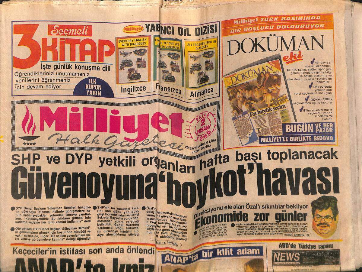 Milliyet Gazetesi 2 Nisan 1989 - Güvenoyuna Boykot Havası - Hagi'ye Dikkat GZ149514 - 1