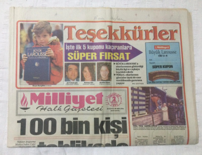 Milliyet Gazetesi 2 Ocak 1993 - 100 Bin Kişi Tehlikede - GZ15701 - 2