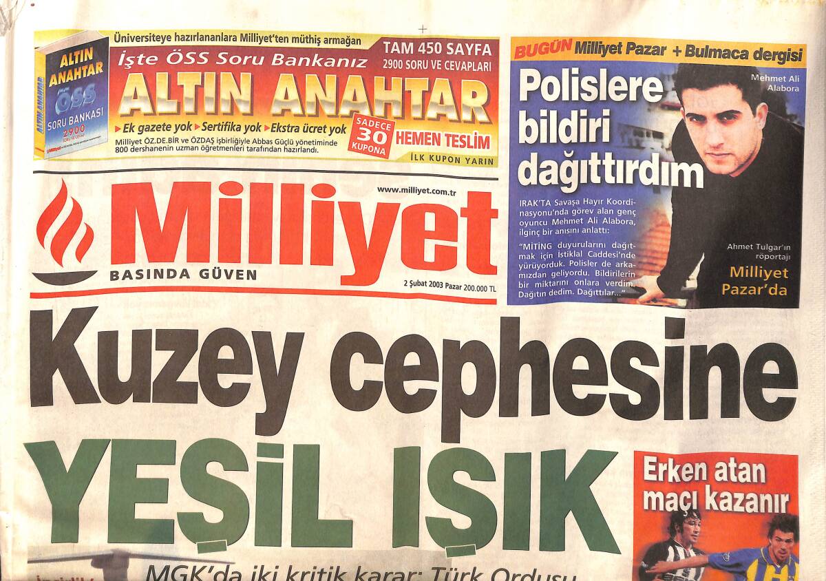 Milliyet Gazetesi 2 Şubat 2003 - IMF'den Pamukbank Uyarısı - Kuzey Cephesine Yeşil Işık GZ157248 - 1