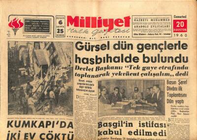Milliyet Gazetesi - 20 Ağustos 1960 - Kumkapıda İki Ev Çöktü GZ110924 - 1