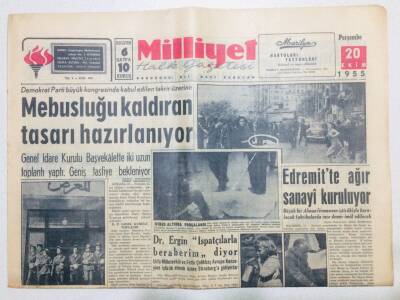 Milliyet Gazetesi 20 Ekim 1955 - Mebusluğu Kaldıran Tasarı Hazırlanıyor GZ53720 - 1