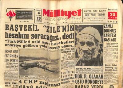 Milliyet Gazetesi 20 Ekim 1958 - Başvekil Zilenin Hesabını Soracağız Dedi GZ59587 - 1