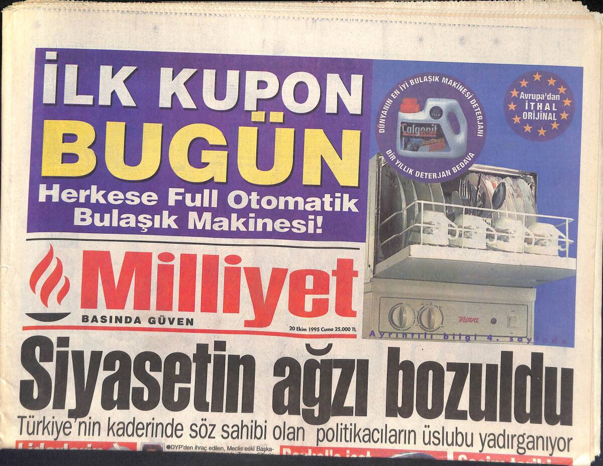 Milliyet Gazetesi 20 Ekim 1995 - Ligde Yaprak Dökümü - İşçi Emeklisine Tatlı Kazık GZ132614 - 1