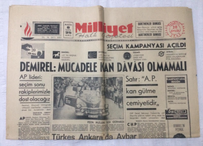 Milliyet Gazetesi 20 Eylül 1965 - DemirelMücadele Kan Davası Olmamalı - GZ17108 - 2