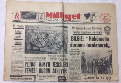 Milliyet Gazetesi 20 Eylül 1966 - Petro Kimya Tesisleri Temeli Bugün Atılıyor - GZ17106 - 1