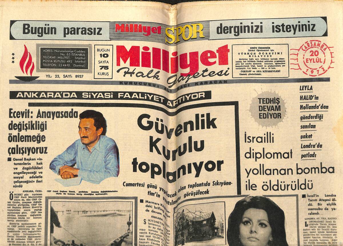 Milliyet Gazetesi 20 Eylül 1972 - Bir Deli Sophia Loren'in Evine Baltayla Saldırdı - Jet Sosyetede İş Yapma Şekli GZ143108 - 1