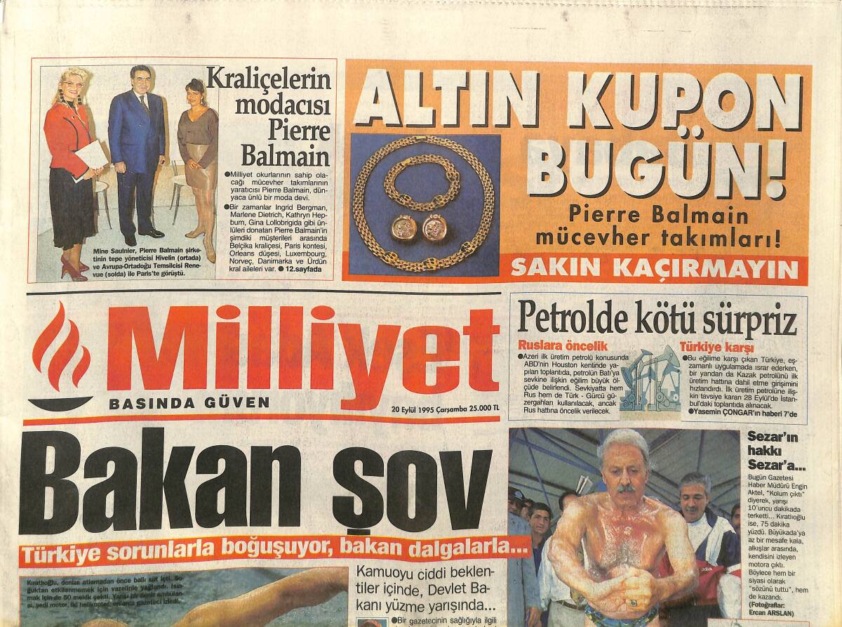 Milliyet Gazetesi 20 Eylül 1995 - Apo'dan Ateşkes Pazarlığı - Beşiktaş Toz Duman GZ157446 - 1