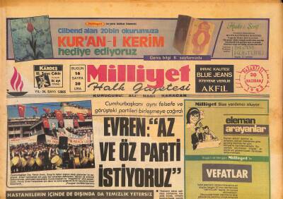 Milliyet Gazetesi 20 Haziran 1983 - Kenan Evren Az ve Öz Parti İstedi, Star Wars Çizgi Roman, Birinci Türkiye Ligi Kapandı GZ126411 - 1