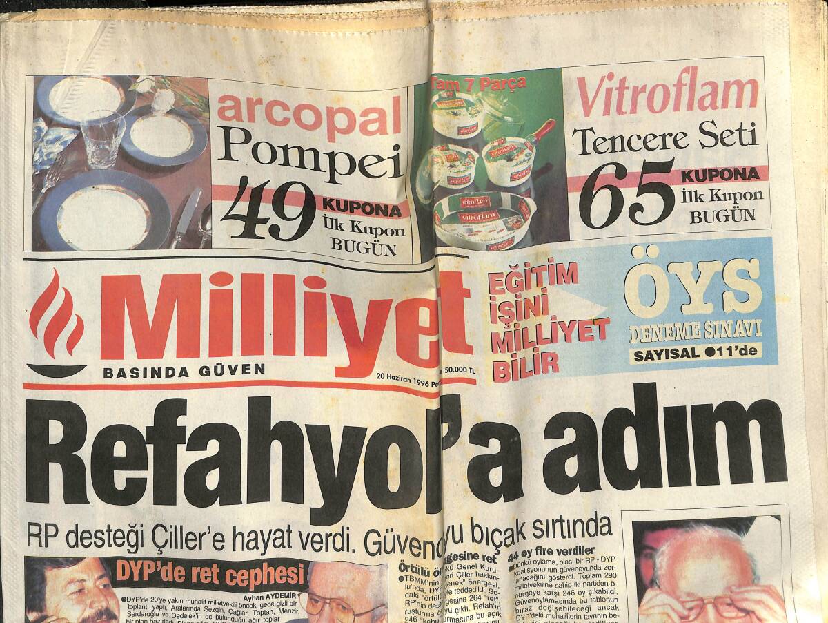 Milliyet Gazetesi 20 Haziran 1996 - Güneydoğu'nun Kalkınma Davası - Galatasaray'a Yeni Model GZ153086 - 1