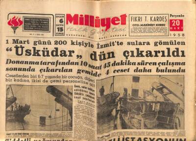 Milliyet Gazetesi 20 Mart 1958 - Sulara Gömülen Üsküdar Dün Çıkarıldı GZ59617 - 1