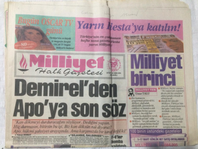 Milliyet Gazetesi 20 Mart 1993 - Demirelden Apoya Son Söz - GZ15987 - 1