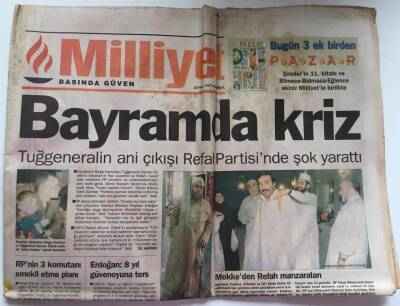 Milliyet Gazetesi 20 Nisan 1997 - Bayramda Kriz Tuğgeneralin Ani Çıkışı Refah Partisinde Şok Yarattı GZ39098 - 1