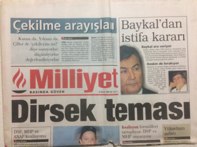 Milliyet Gazetesi 20 Nisan 1999 - Deniz Baykaldan İstifa Kararı GZ27367 - 1